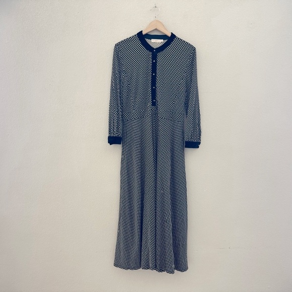 Tory Burch Anja Midi Dress A Line Velvet Silk Black Jazz Dot Classic Dressy XL - Picture 6 of 15